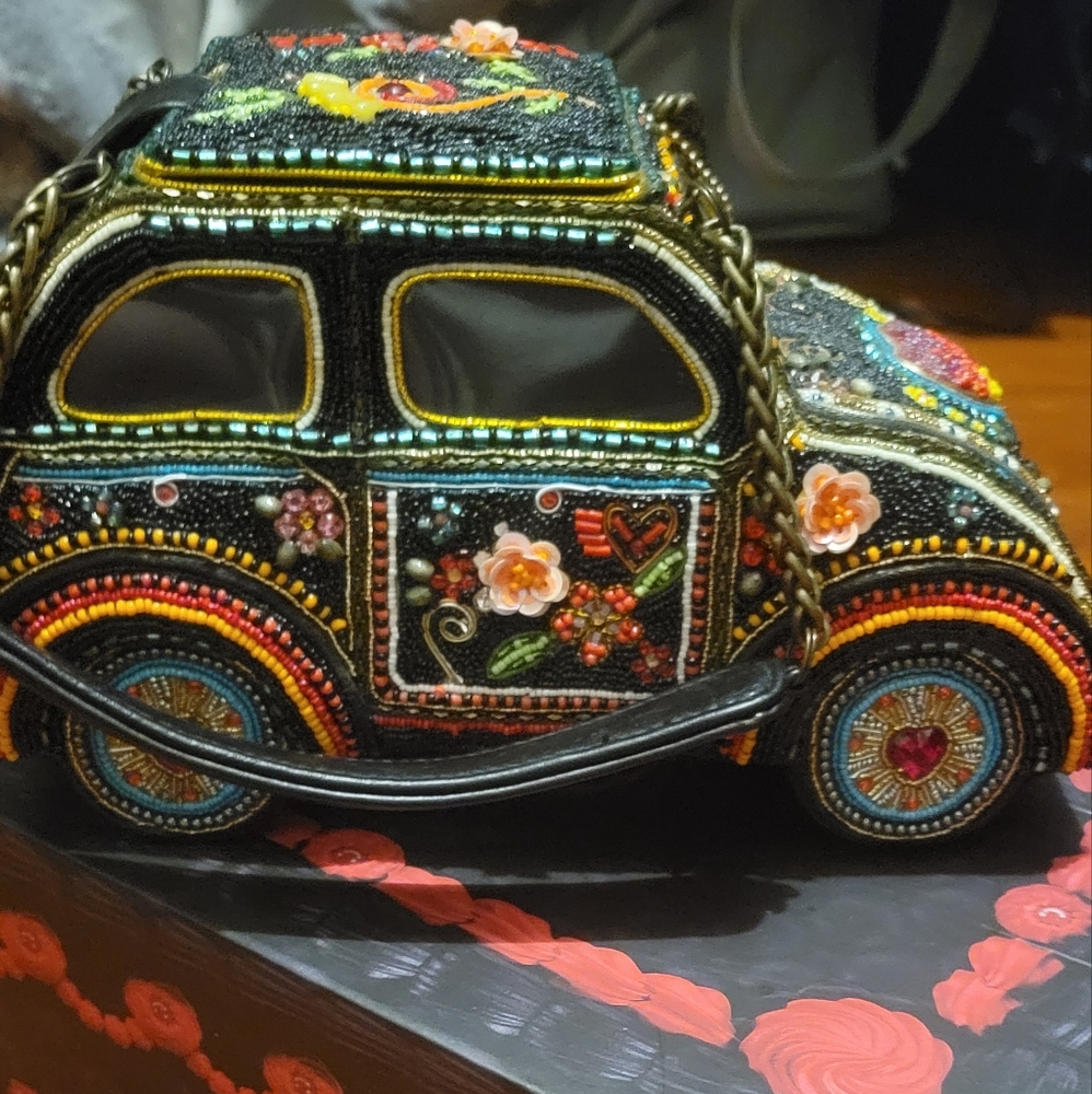 Mary Frances Black Beaded Car-Shaped Evening Bag with Multicolor Embellishments - Picture 10 of 11